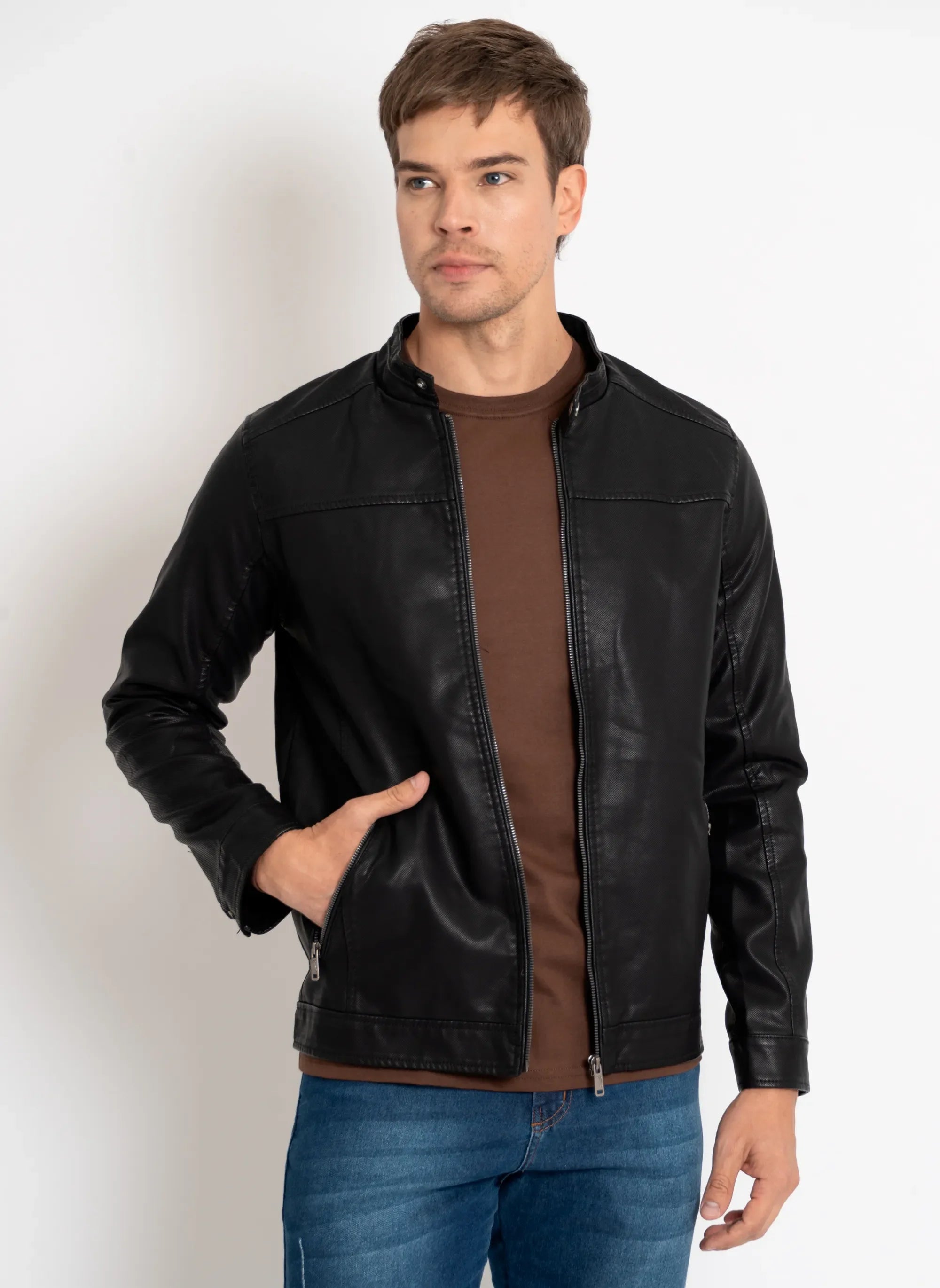 LEVE 2 PAGUE 1 - Jaqueta Masculina de Couro Italiano