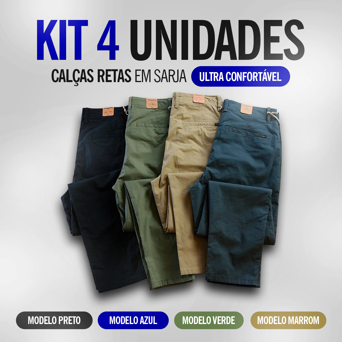 LEVE 4 PAGUE 1 - Calça Reta Masculina em Sarja