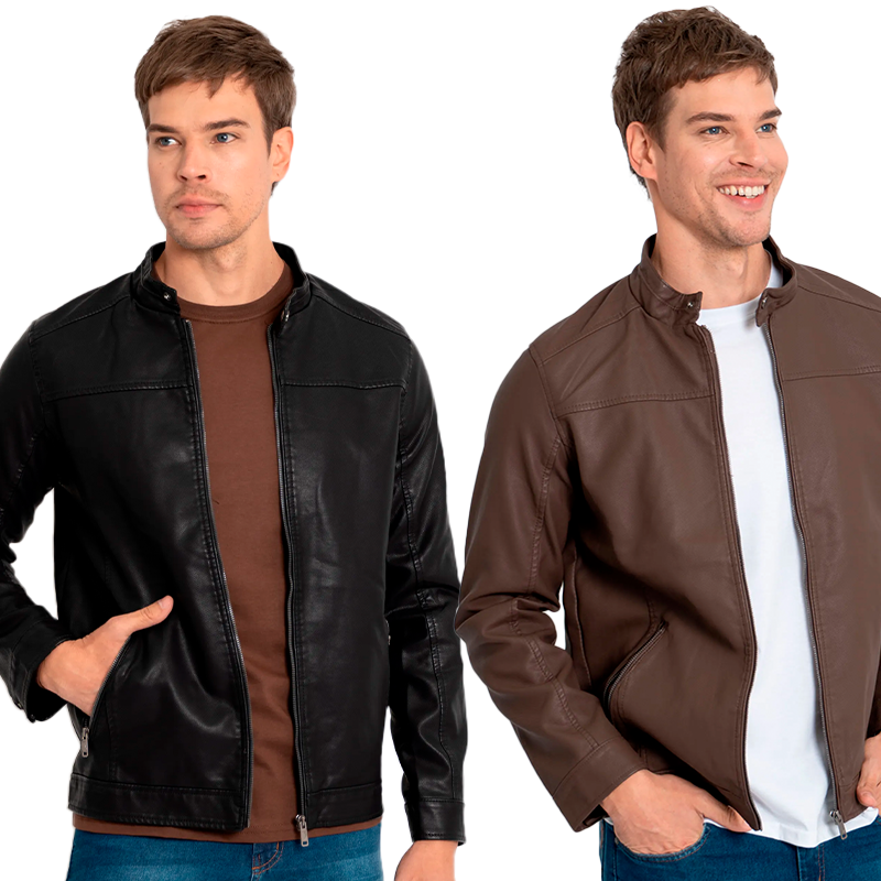 LEVE 2 PAGUE 1 - Jaqueta Masculina de Couro Italiano